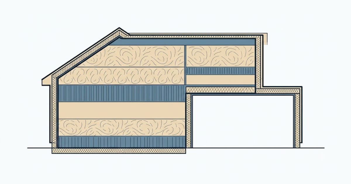 The thermal boundary at an attached garage shown as a continuous line