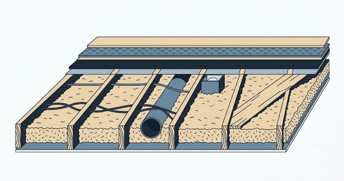 Blown insulation flowing around attic obstructions that batts must be cut for