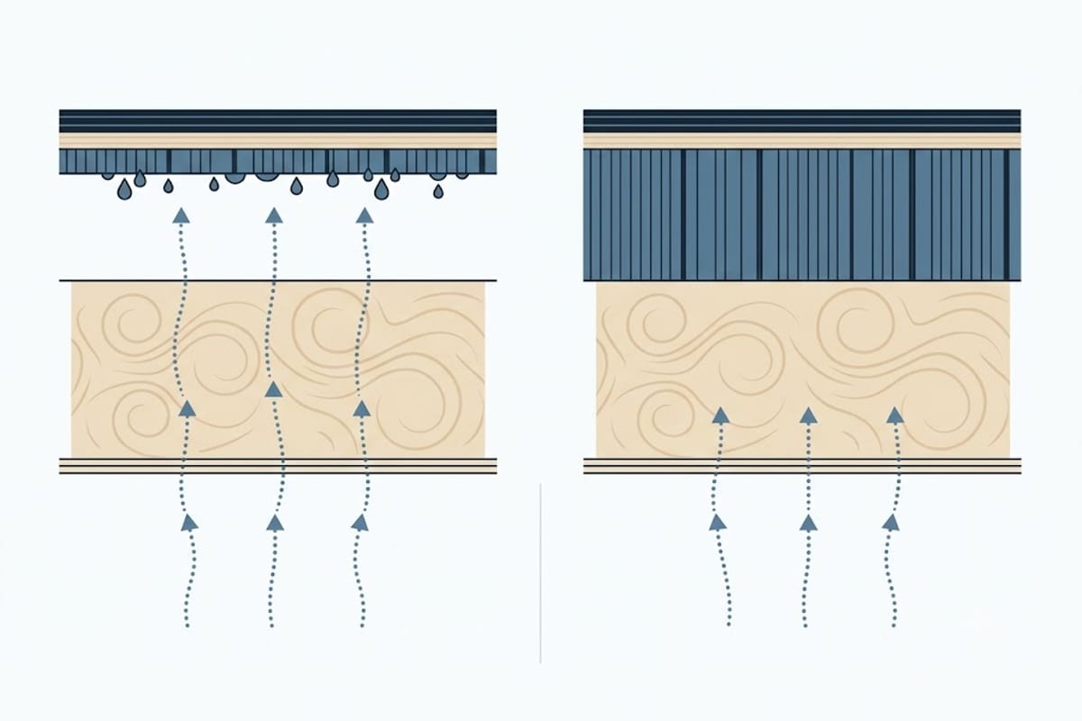 Moisture passing through open-cell foam and stopped by closed-cell