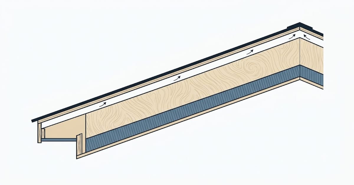 A sloped rafter bay with a ventilation gap above the insulation