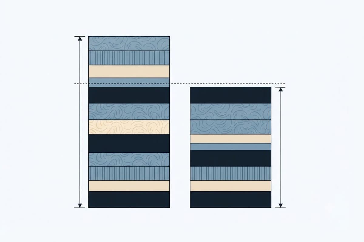 Installed thickness against settled thickness