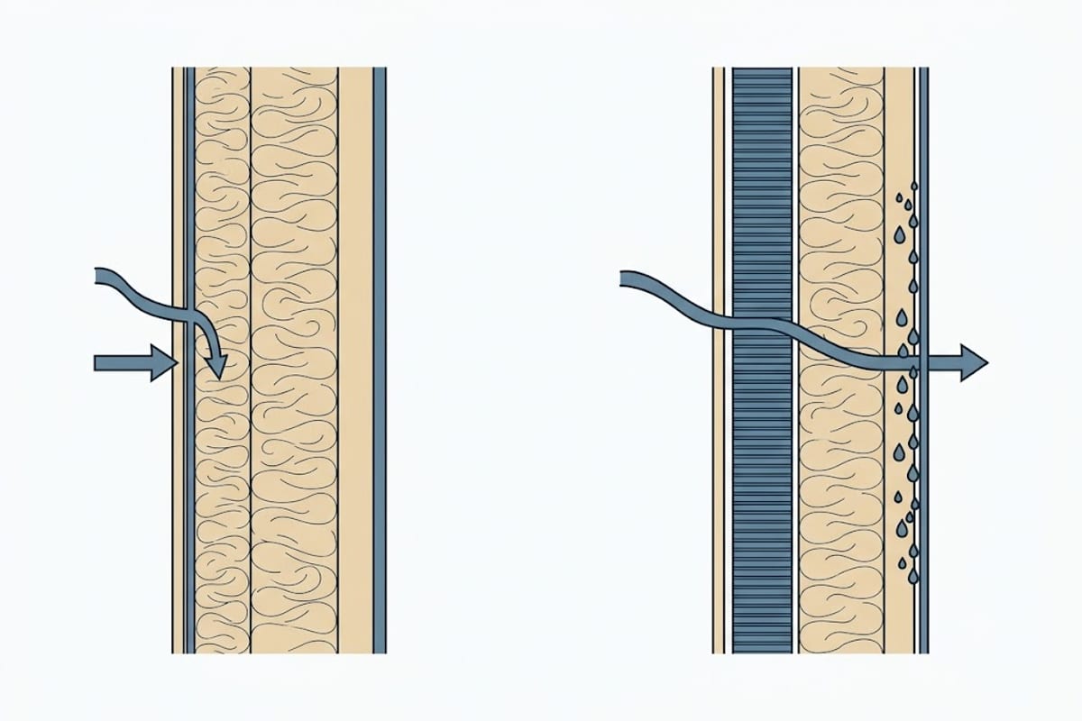 A retarder on the warm side against one on the cold side