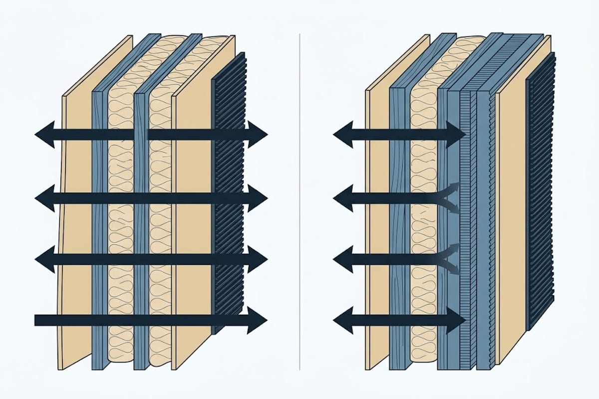 A cavity-only wall against one with continuous exterior insulation